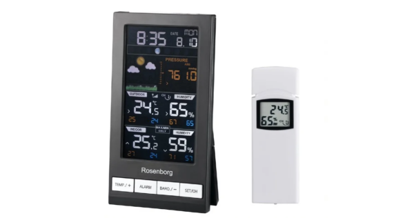 Rosenborg vejrstation i sort med hygro/baro termometer