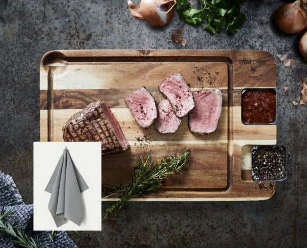 Steak champ spisebræt med skåle 2 stk & Georg Jensen Damask viskestykker