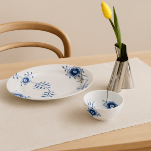 Royal Copenhagen blå mega riflet fad 36,5 cm & skål 21 cm