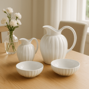 Georg Jensen Bernadotte porcelæn kande sæt & 2 stk. skåle