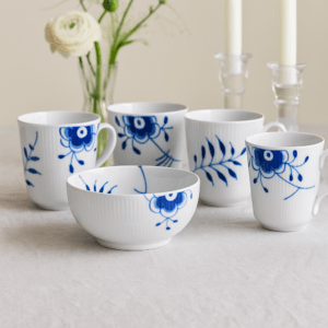 Royal Copenhagen mega riflet kopper 37 cl. 4 stk & skål 21 cm