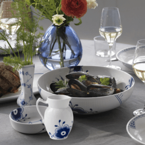 Royal Copenhagen Blå Mega Riflet Skål 28 cm & kande