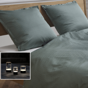 Georg Jensen Damask Sky sengetøj & Uyuni Glow rod Lamper 3 stk.