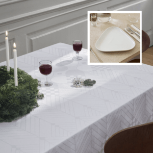 Georg Jensen Damask Juledug 140x310 cm & Hvid Riflet fad