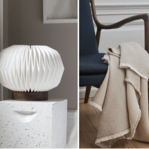 Byon Bordlampe origami & Georg Jensen Damask struct plaid