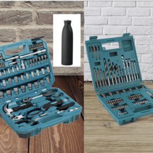 Makita topnøgle/håndværktøjssæt, bor/bits 60 dele & AYA&IDA Drikkeflaske 750ml