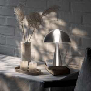 Hübsch Mush Bordlampe mini & Uyuni Glaslys, træbakke og fjernbetjening