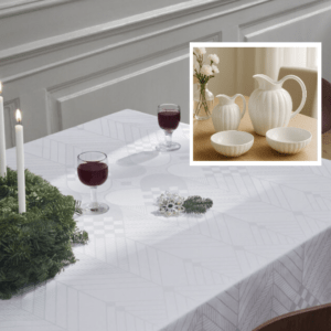 Georg Jensen Bernadotte porcelæn kande sæt, 2 stk. skåle & Damask Juledug 140x310 cm