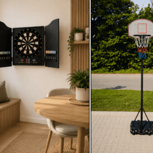 Nordic Games elektronisk dartskive i dartskab & basketball stander