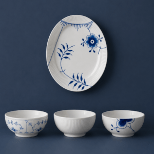 Royal Copenhagen mix Serveringsskåle & Blå Mega Riflet fad 34 cm