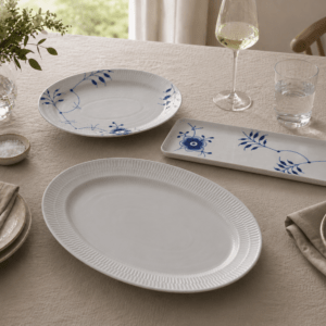 Royal Copenhagen History mix fade & blå riflet fad