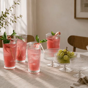 Stelton Pilastro skål på fod 6 stk & drikkeglas 8 stk