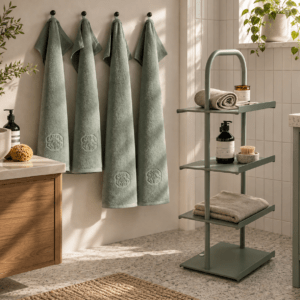 Noble Denmark Flow 4 layer reol & Georg Jensen Damask håndklæder XS
