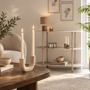 Rieti reol med 3 hylder & Uyuni marmor lysestage
