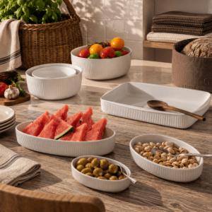 Eva Trio legio nova ovnfaste fade, cylinder skålesæt, ovale skåle & køkkentekstiler