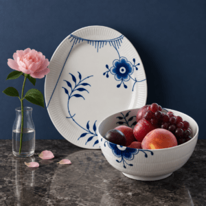 Royal Copenhagen Blå Mega Riflet fad 34 cm & skål 310 cl