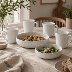 Royal Copenhagen Hvid riflet Krus 38cl & ovnfaste fade