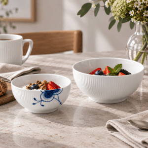 Royal Copenhagen Hvid Riflet & Blå Mega Riflet Skålesæt 2 stk.