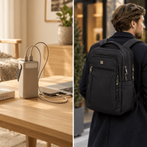 Bon Gout Underseat Rejsetaske i soft PU & Kreafunk Max powerbank